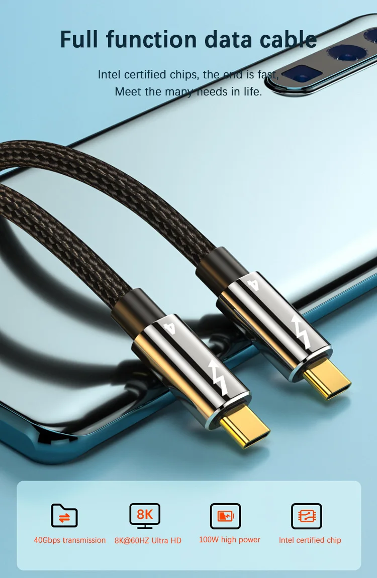 Thunderbolt 4 Dual Type C Data Cable 40gbps Usb C Cable 8k Hd Usbc Data Transfer Pd100w 5a