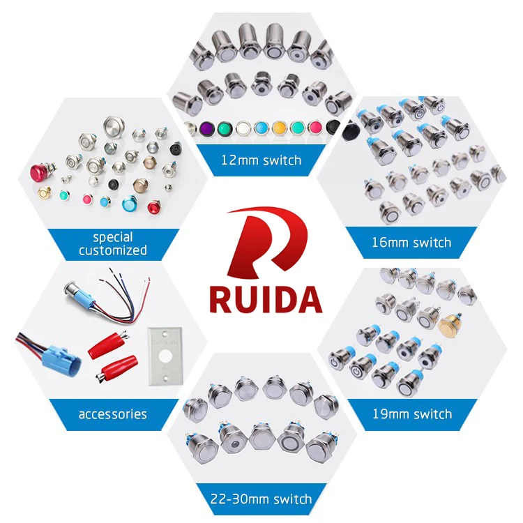 16Mm Double Led Push Button 19 Mm Flat Stainless Steel Button With Ring Coloured Illuminated and Screw Contacts Waterproof Led P