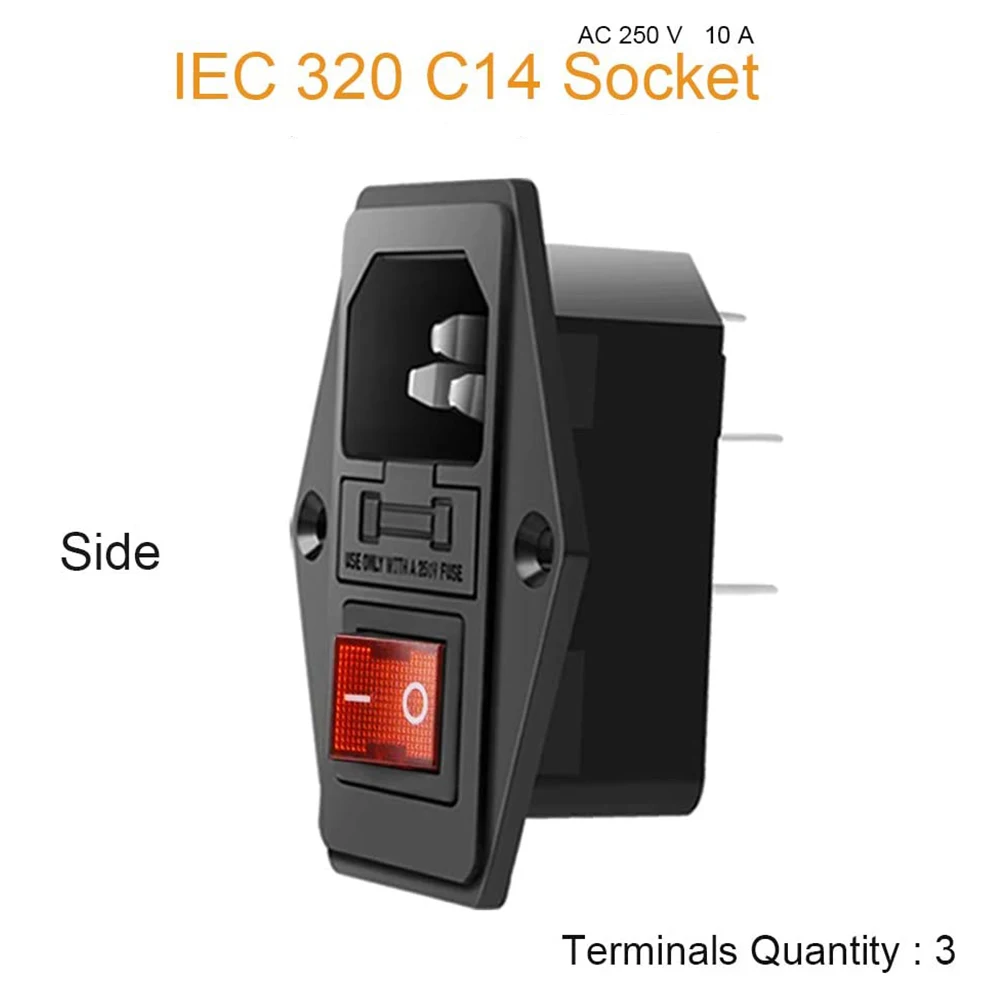 IEC320 Panel Mount Power Socket Inlet Module – 10A 120V With 1m US Cord