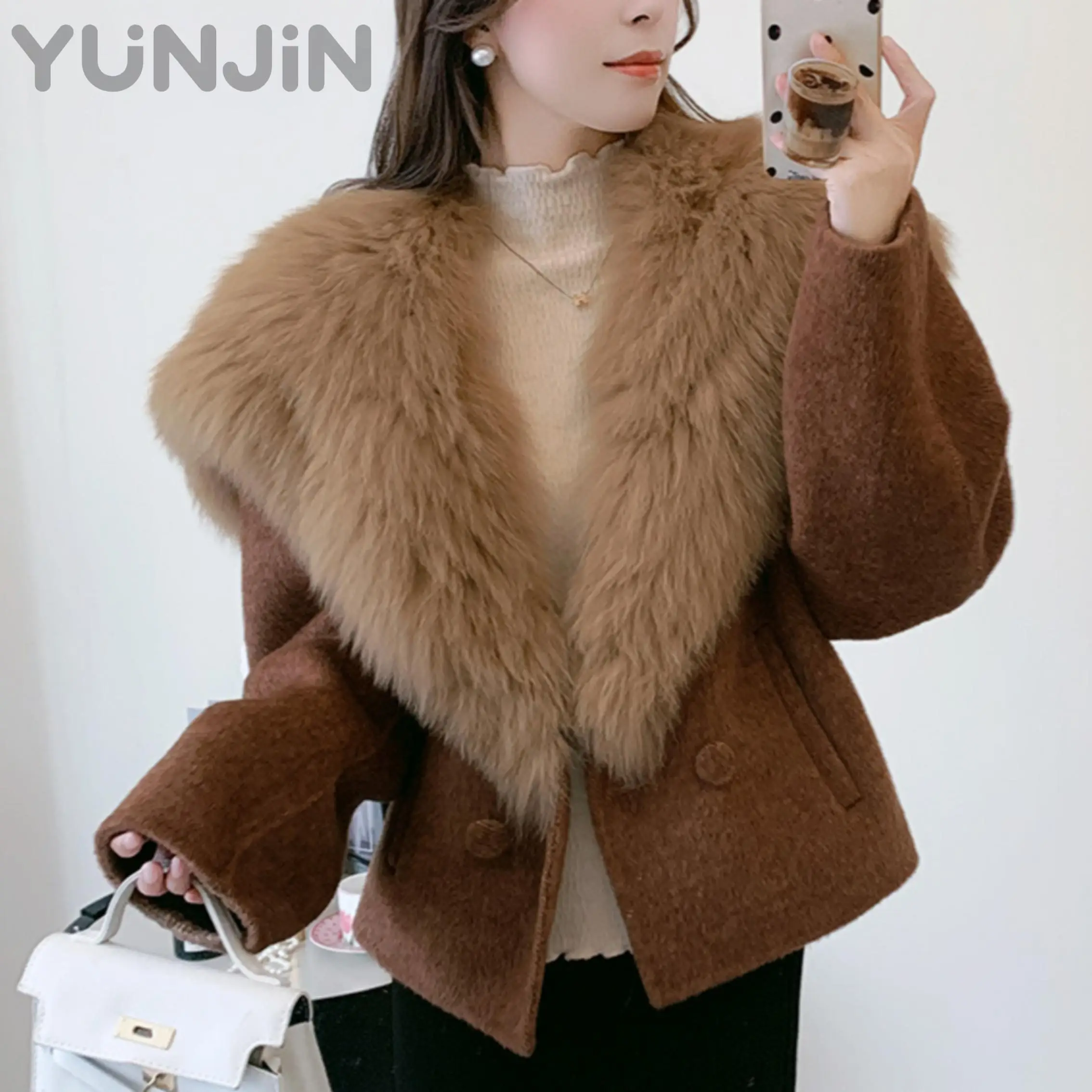 Winter Double-Faced Wool Fox Fur Coat Women Short