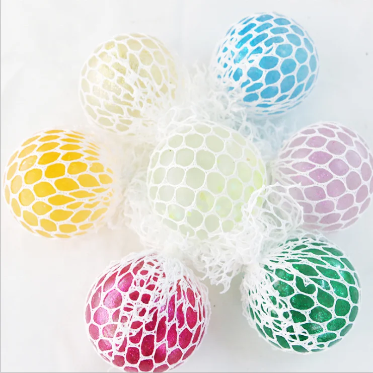 Wholesale Promotion TPR Fidget Toy Rubber Beads Squeeze Grape Shape With Slime  Mesh Stress Ball