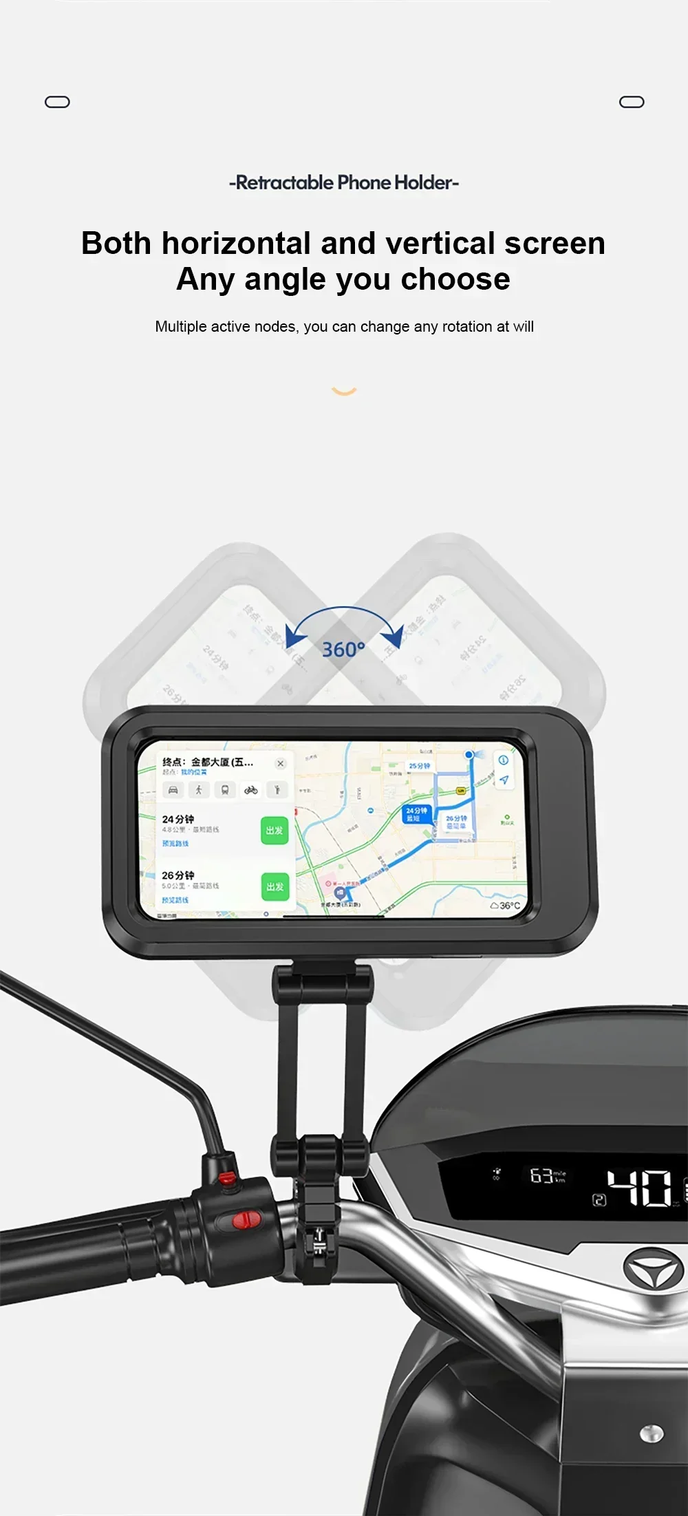 Universal Waterproof Motorcycle Bike Mobile Phone Holder Support Bicycle GPS 360° Swivel Adjustable Cellphone Holder