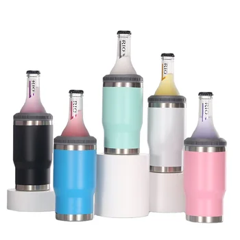 Hot Selling 4-in-1 Tumbler Powder Coated Stainless Steel Slim Metal Can with bottle opener