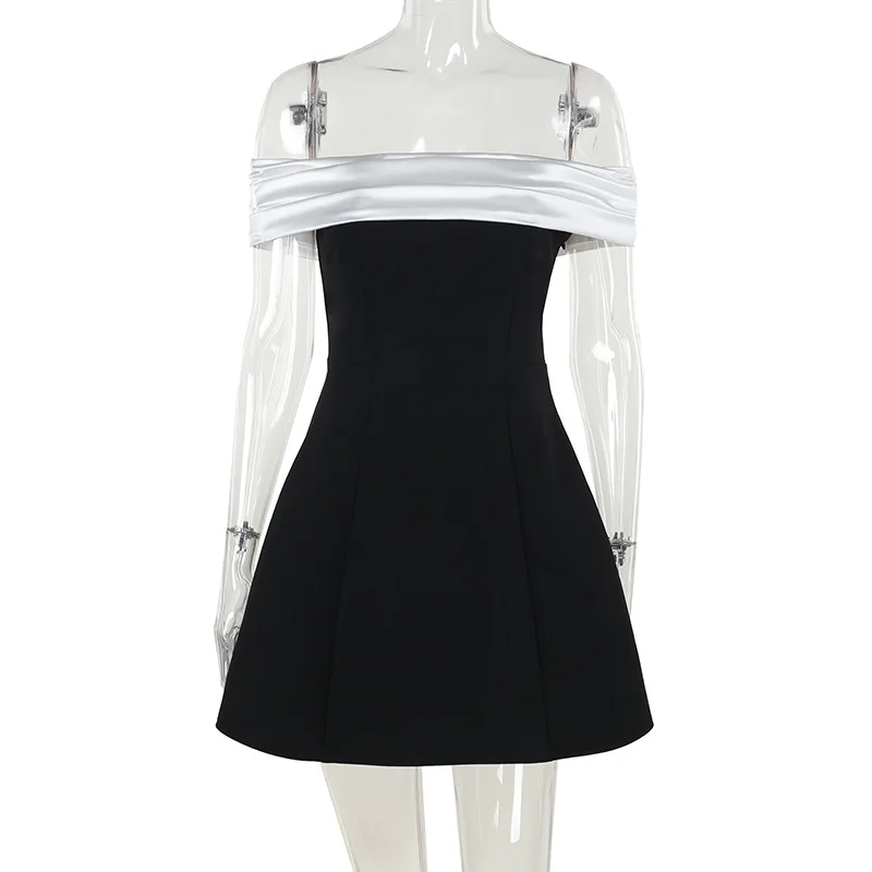 Off-shoulder Black A-line Mini Dress For Parties