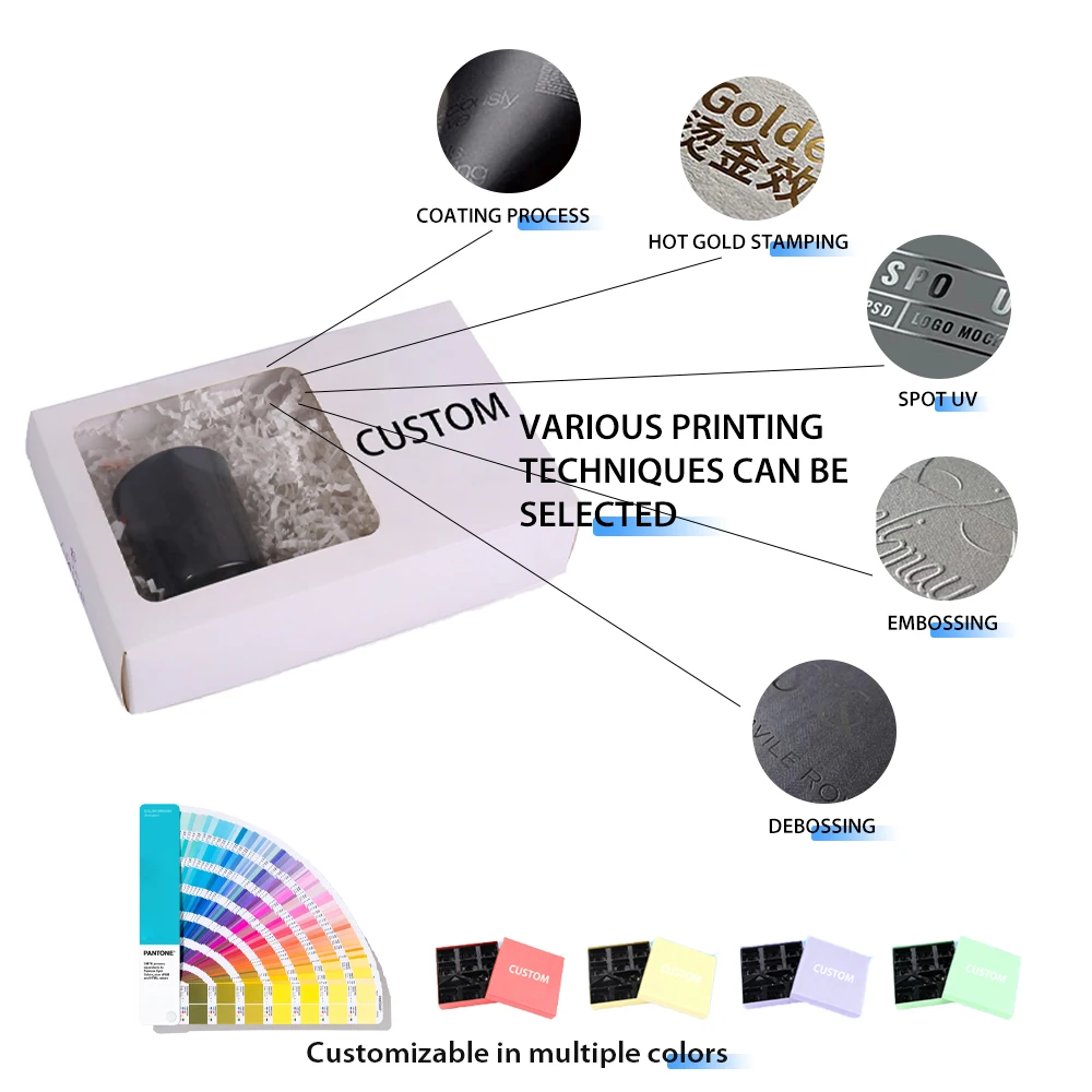 Custom White Paperboard Box with Window for Cups Rigid Gift Box CMYK Printing Vanishing Embossing Recyclable