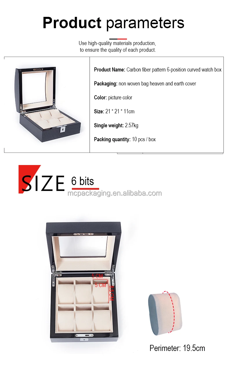 Watch box parameters and dimensions display