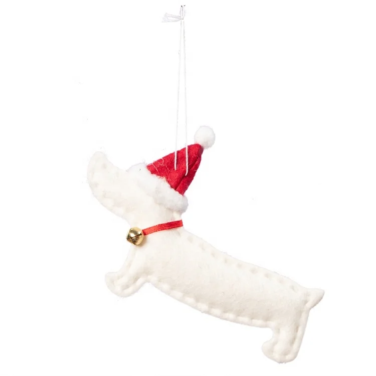 Hanging on Xmas Tree Santa Hat Bell Collar Sausage Felt Wholesale Dog Christmas Ornaments
