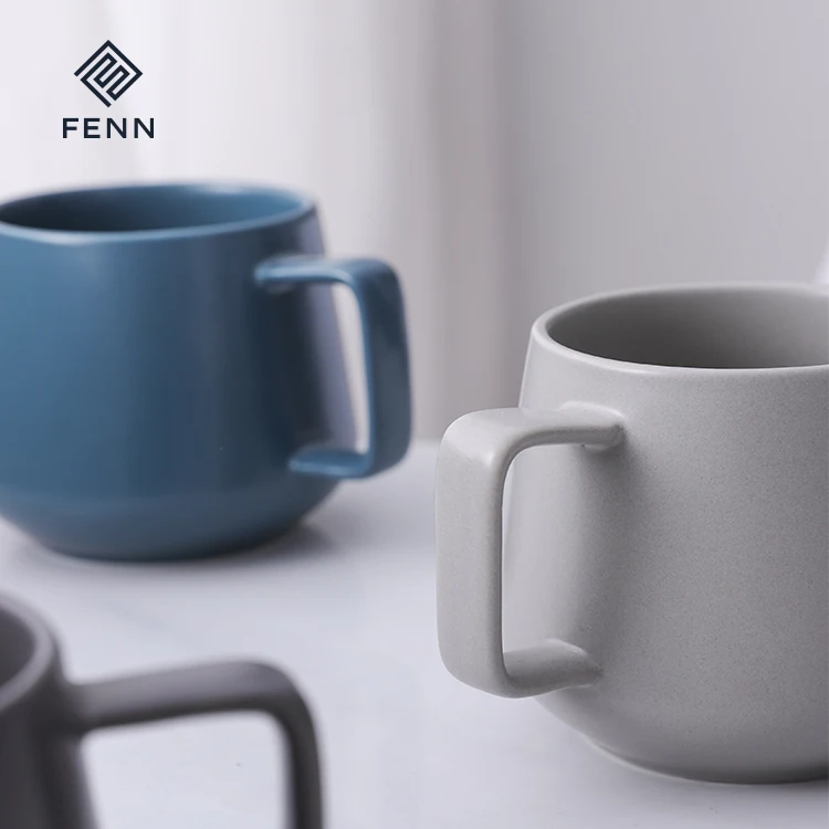 FENN Wholesale Ceramic mugs Custom Large 350ml Ceramic Coffee Cup Glaze Grey Pink Khaki Nordic Mug With Handle Coffee Mug