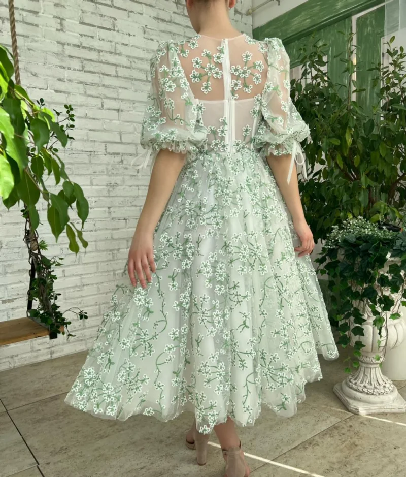 green floral dress wedding GRETA / Green Wedding Dress with Colored Flower Applique main image 1