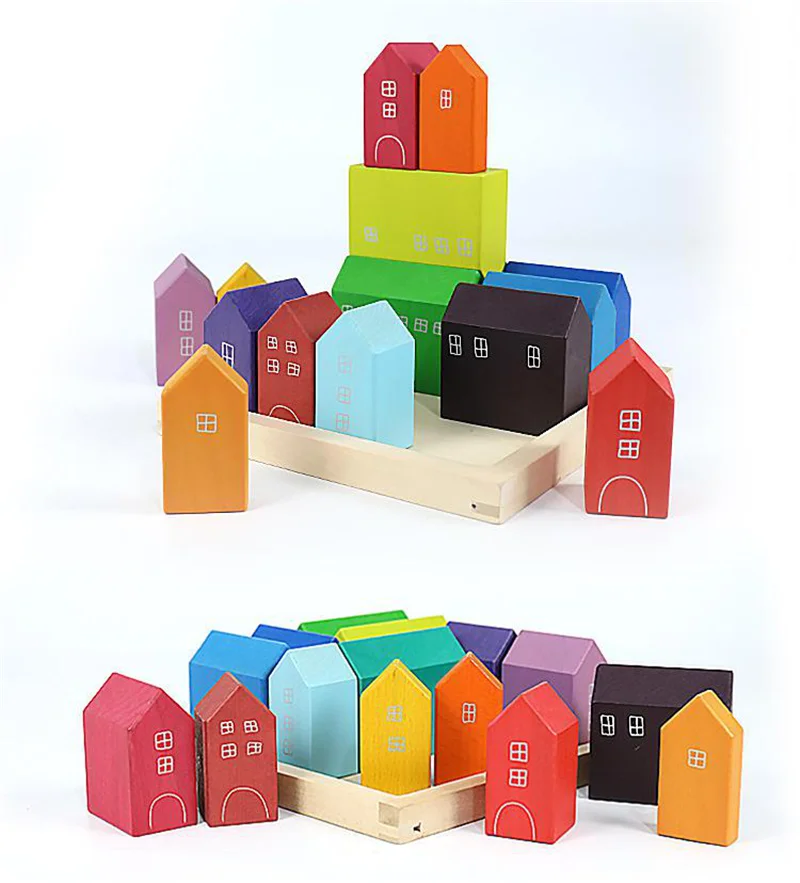 定制小型原创设计手工儿童积木玩具房子堆高机彩虹屋
