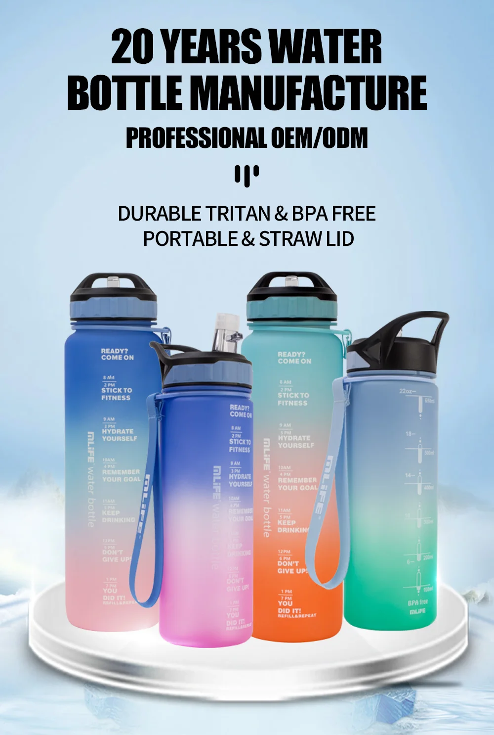 Custom Logo Gradient 1000ml 1l Plastic Sports Gym Drinkware Tritan ...