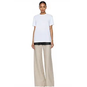 Black and White Patchwork Belt Wide Legs Slim Design Spring and Summer New Shopping  Jeans Women