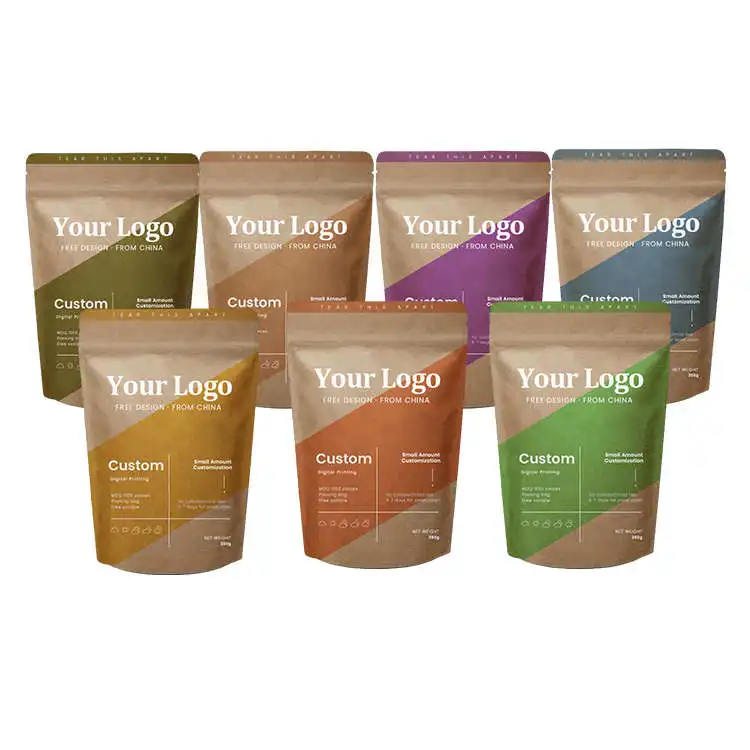 Doypack Ziplock Brown White Kraft Craft Paper Standing up Pouches Food Powder Tea Coffee Packaging Zipper Bags