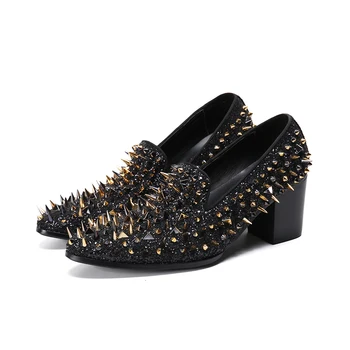 black dress shoes with gold spikes NA293 Spring Autumn Shiny for Men Ruched Dresses