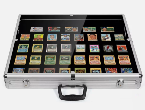 aluminum glass display case for cards Large Trade Show Case,Graded Card Display Frame with Lock Designed for shows Stand Evoretro Silver aluminum display