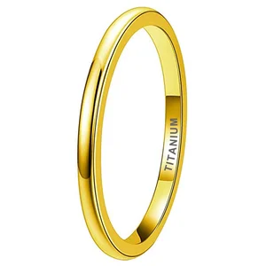 Coolstyle Jewelry Domed Polished Shiny 2mm Wholesale Gold Plated Titanium Ring for Women Men Fashion Engagement Wedding Band