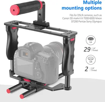 NEEWER Camera Video Cage Film Movie Making Kit, Aluminum Alloy with Top Handle, Dual Hand Grip, Two 15mm Rods, Compatible with detail image