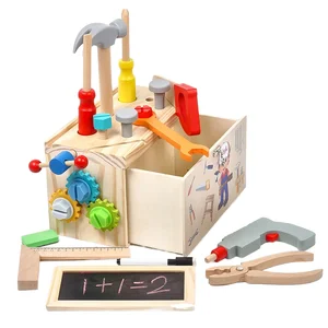Wooden Kids Tool Box Set with Electric Drill Hammer Wrench Saw Pretend Play DIY Repair Toys for Early Education