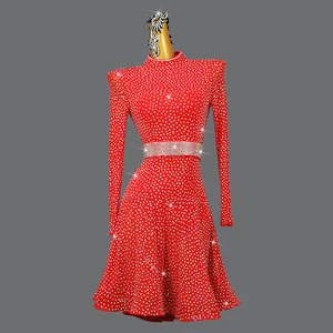 Rhinestone Latin Dance Dress Women Tango Salsa Rumba Modern Dance Performance Costumes Latin Dress Evening Gown Occasion Dress