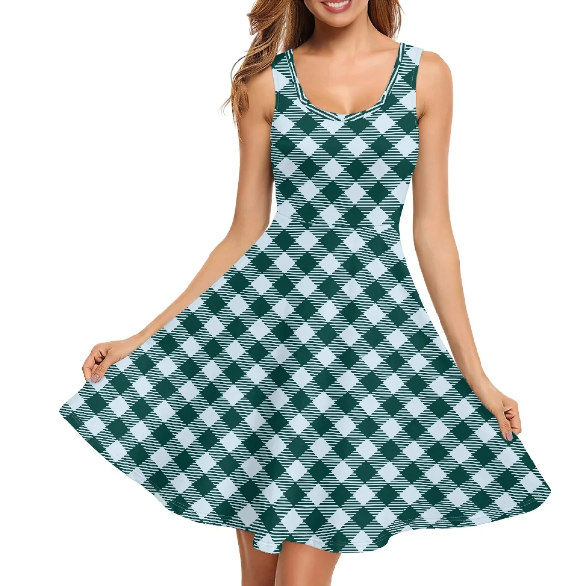 Women Summer Casual Sleeveless Mini Dress Lady Tropical Palaka Hawaii  Printing O-Neck Tank Dresses Print on Demand