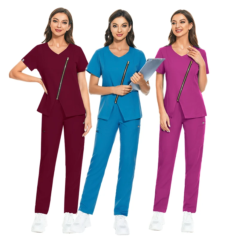 Custom Women Nursing Scrub Jogger Hospital Sets Zip Reusable Stretchy ...