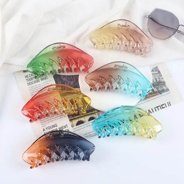 Transparent Contrasting Color Large Hair Clip Leaf Hair Claw For The Back Of The Head Korean Elegant Clips Fashion Accessories