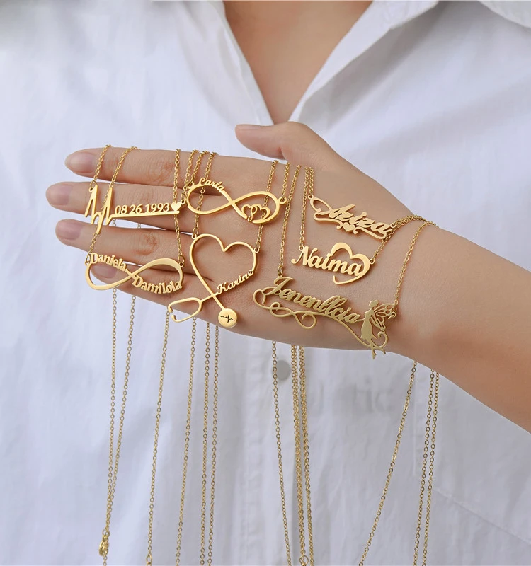 Fashion Stainless Steel Name Necklace Personalised 18K Gold Plated Custom  Jewelry Set Diy Pendant Necklaces
