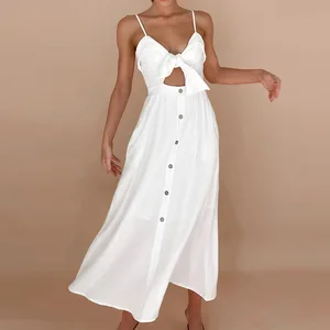 OEM Custom High Quality Linen Summer Slip Dress for Women Casual Sexy Long Shirred Dresses With Vintage Party Beach Style