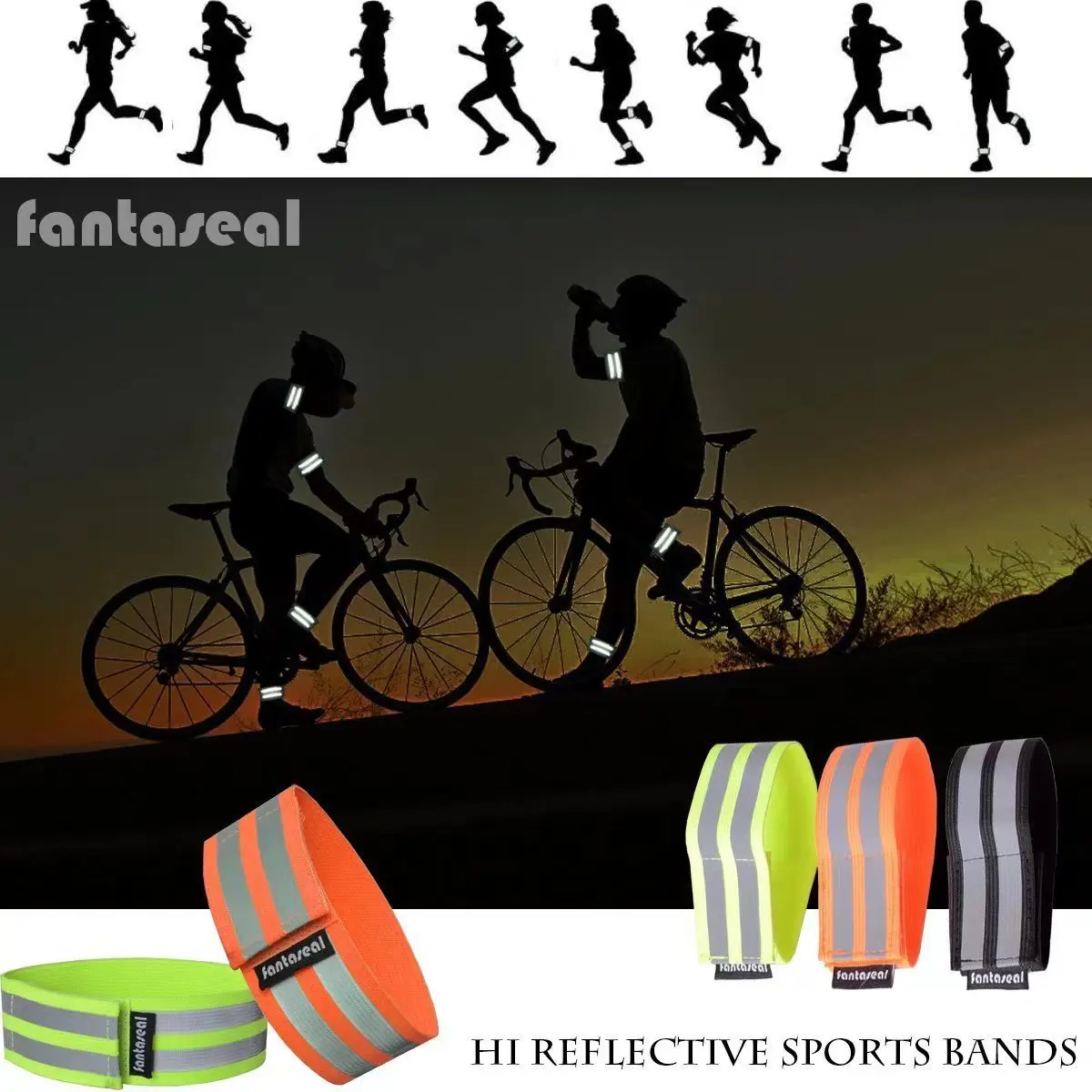 product-750-750 High Visibility Custom Elastic Fabric Wristband Reflective Armbands Band with Adjustable Hook Loop for Running Walking Cycling