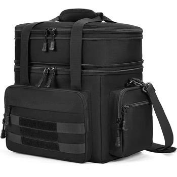 Expandable Tactical Lunch Box for Men, Large Insulated Lunch Bag with Shoulder Strap, Dual Compartment Cooler Bag