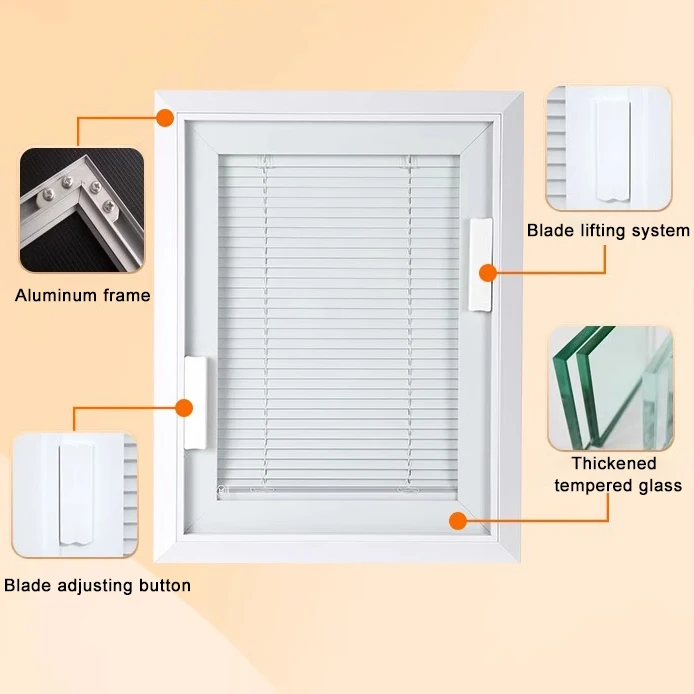 Magnetic Control Built-In Blinds Between Glass Shutter Window Blinds for Oriel Windows