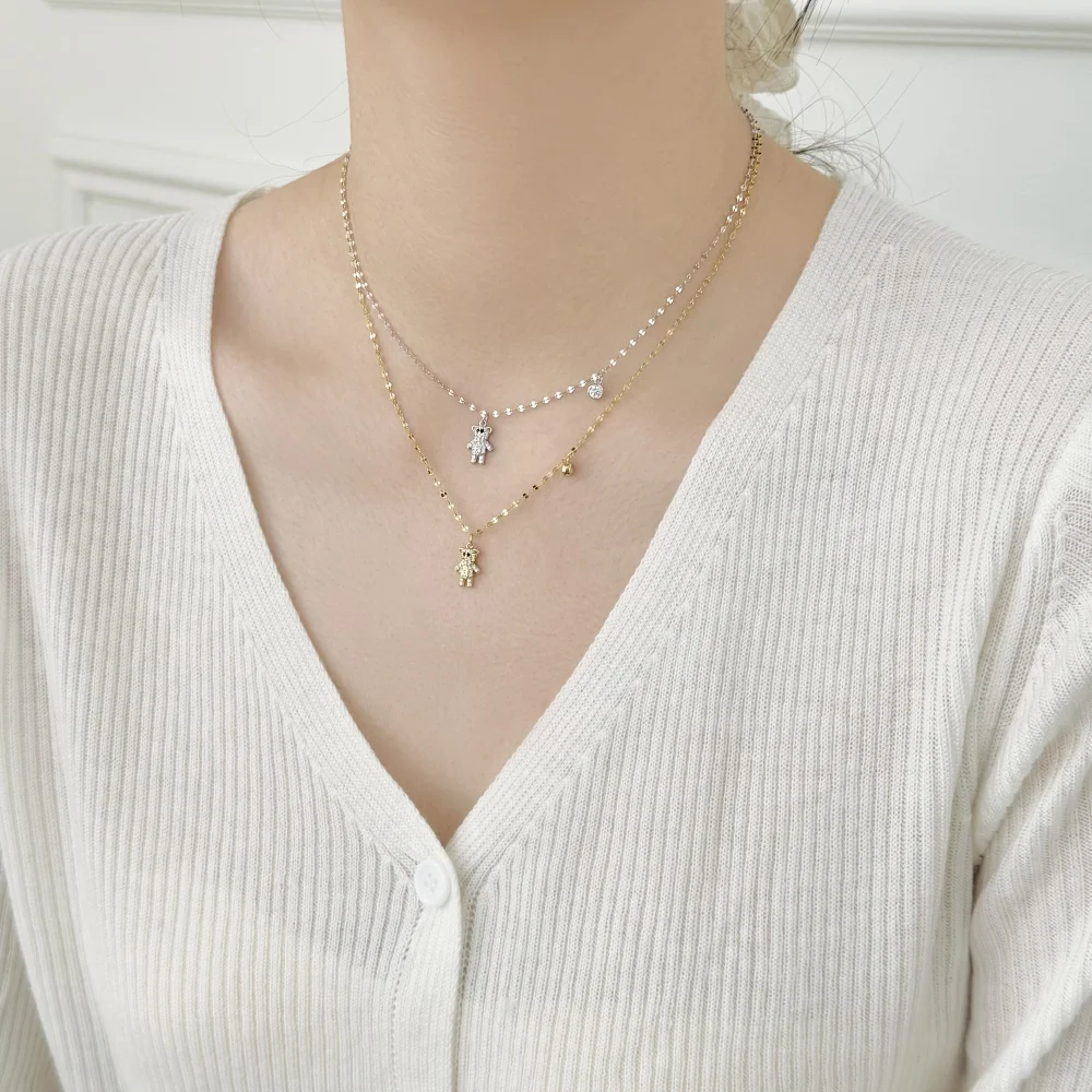 KAKODIY Cute Cute Design Charm 925 Sterling Silver Chain 5A Cubic Zirconia Bear Animal Pendant Necklace OEM ODM Jewelry detail 4