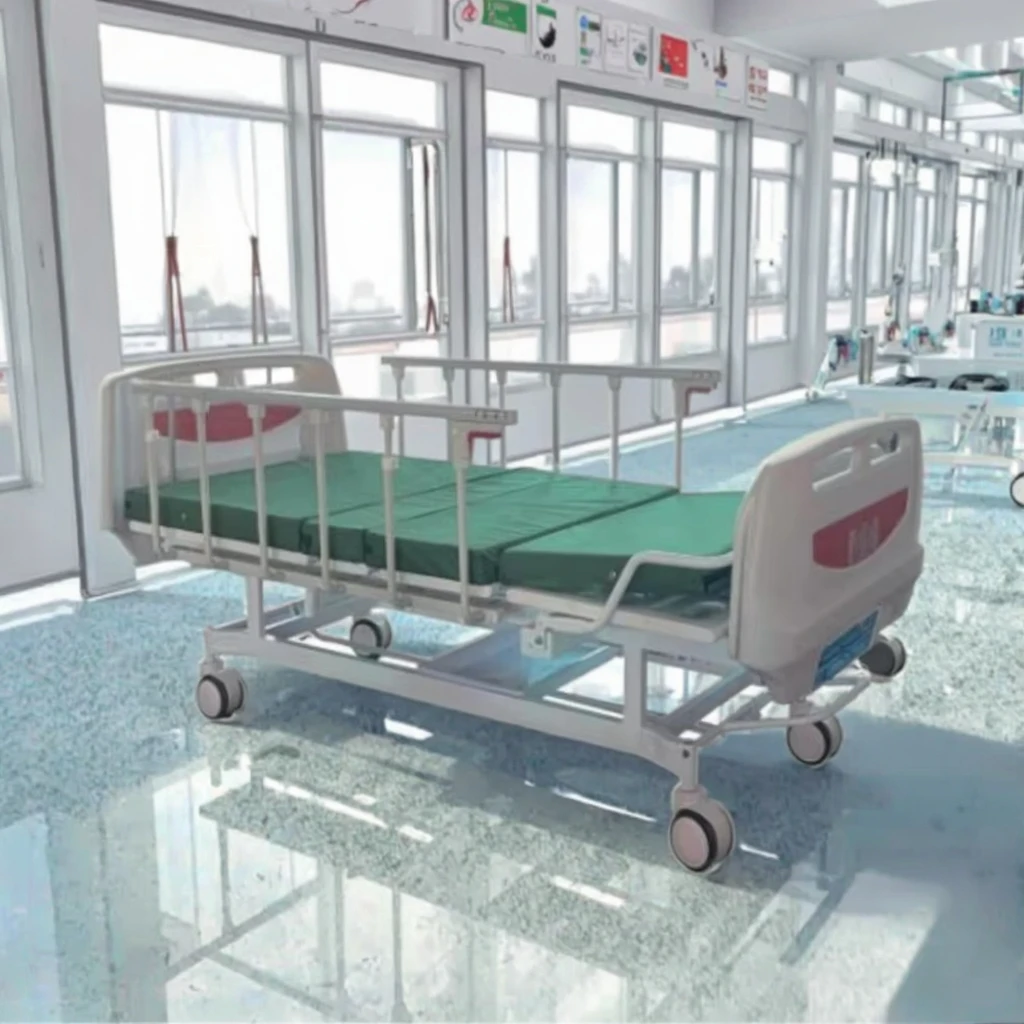 Hotel Hospital Patient Care Durable Eco-Friendly Adjustable Modern Medical Bed Hand Crank PP Headboard Iron Rails Apartment 5