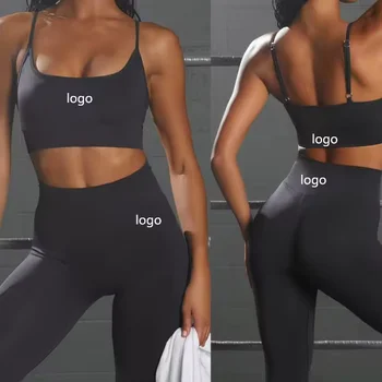Custom Logo Fitness Gym Wear scrunch leggings bra seamless yoga set support custom logo yoga suit