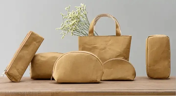 Factory Customized logo Promotional Reusable Eco Friendly Sustainable  Toiletry Pouch Washable Kraft Paper Cosmetic Bag