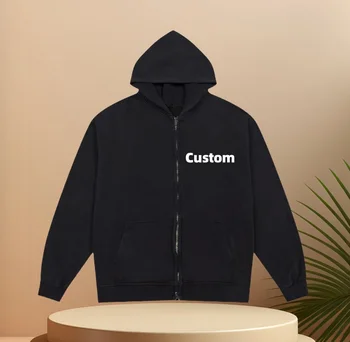 Custom Zipper Hoodie 100% Cotton French Terry Sweatshirts Blank Full Vintage Acid Wash Heavyweight Zip up Hoodies for Men