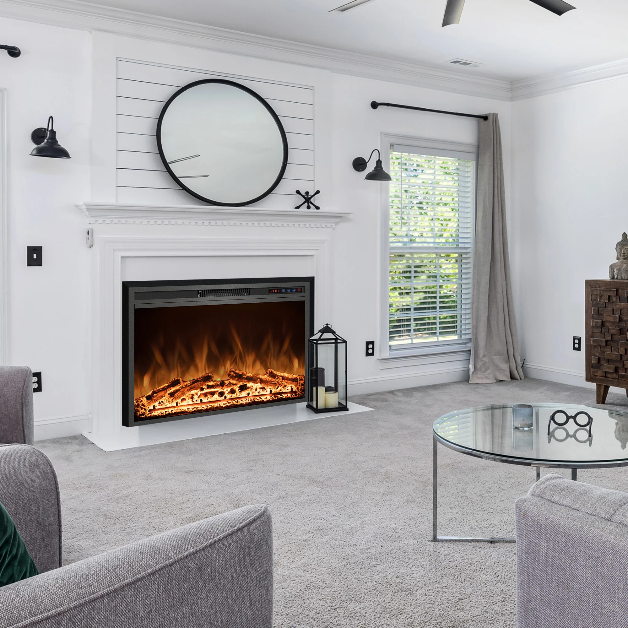 Luxstar 30-Inch Electric Fireplace Heater Inserts 1500W Real Flame LED  Lights Remote Control Modern Design Cheap for Household