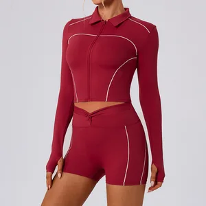 2026 New Arrival Crop Top Zip Thumb Hole Breathable Long Sleeve Workout Custom Gym Sports Fitness Yoga Jacket