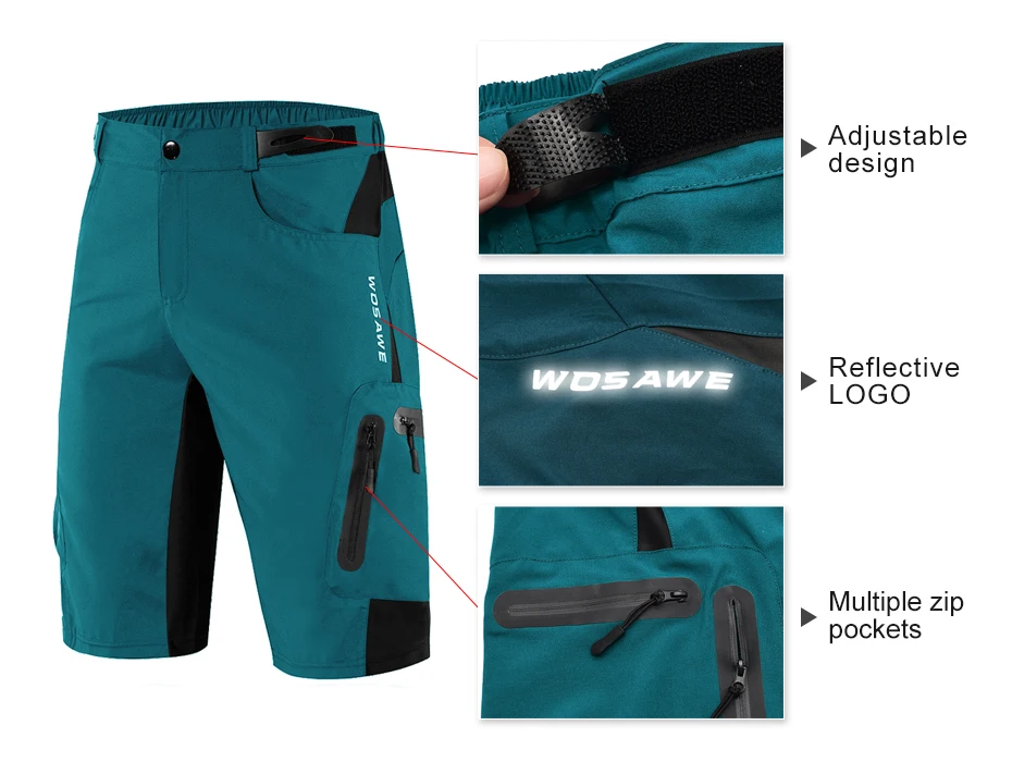 WOSAWE Thin Men Cycling Shorts Breathable Reflective Downhill