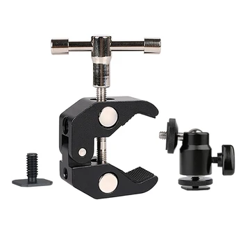J023 Large Crab Clamp With Black Aluminium Alloy UNC 1/4 and 3/8 Screw Hole for Magic Arm Photo Studio Accessories detail image