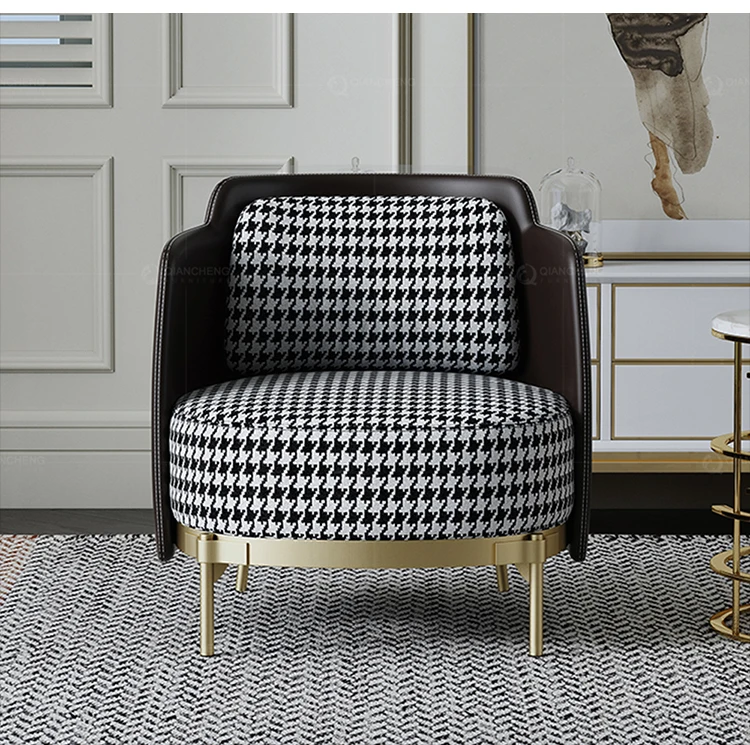 Houndstooth Pattern Fabric Classic Armchair Sofa Modern Accent Chairs