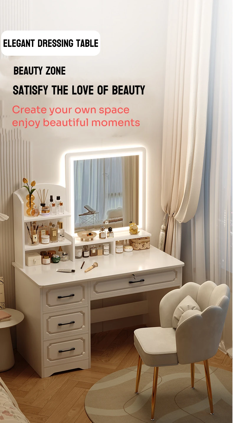 Modern Bedroom Furniture Led Light White Color Optional Storage Makeup ...
