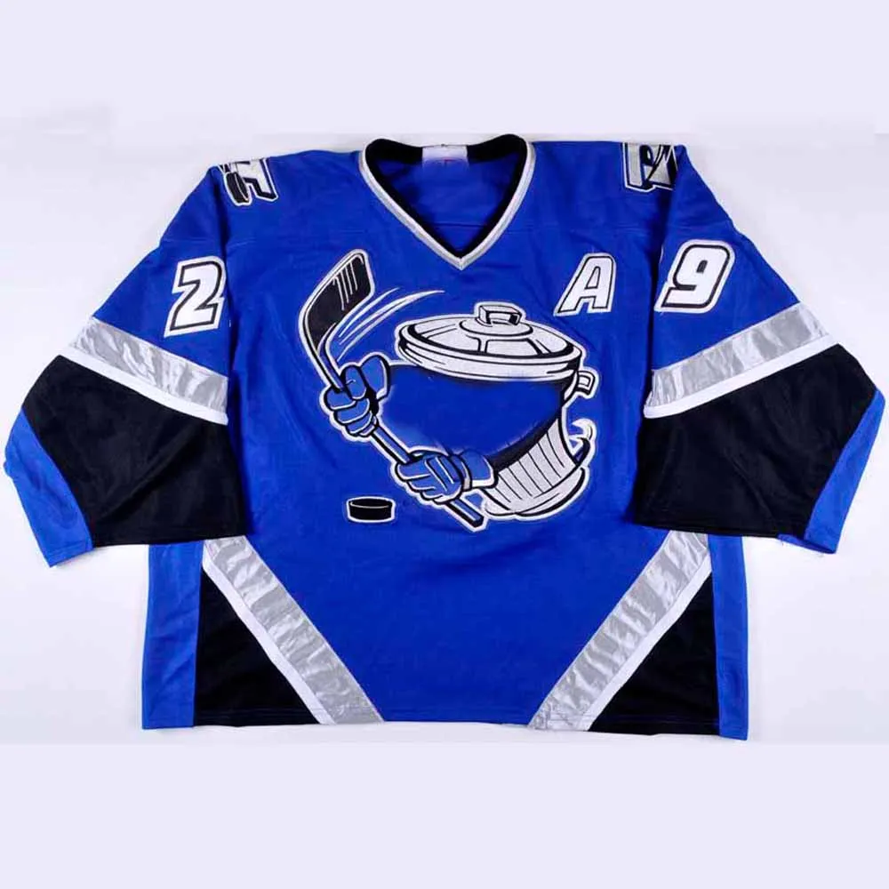 Source Custom DT Danbury Trashers 2004-05 Jersey Black White Blue Full  Tackle Twill custom hockey Jersey on m.