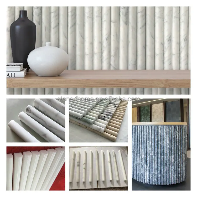 Curve Fluted Marble Tiles Pencil Trim Door Panels Bianco Carrarra