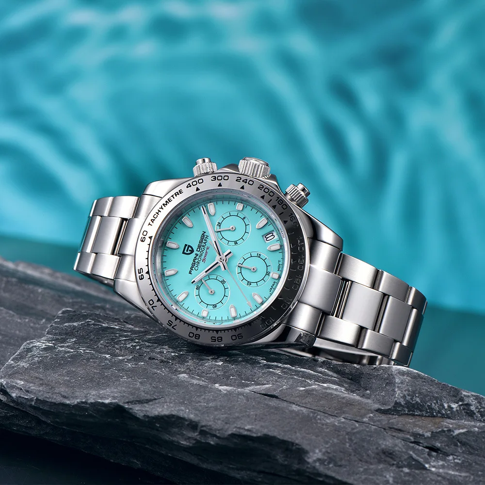 Chronograph Ice Master Quartz Watch Round Seiko Mod Platinum Ice