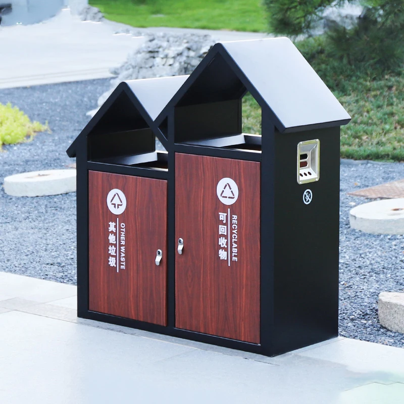 Outdoor Park Dual Classification Vintage Garbage Bin Large Chinese