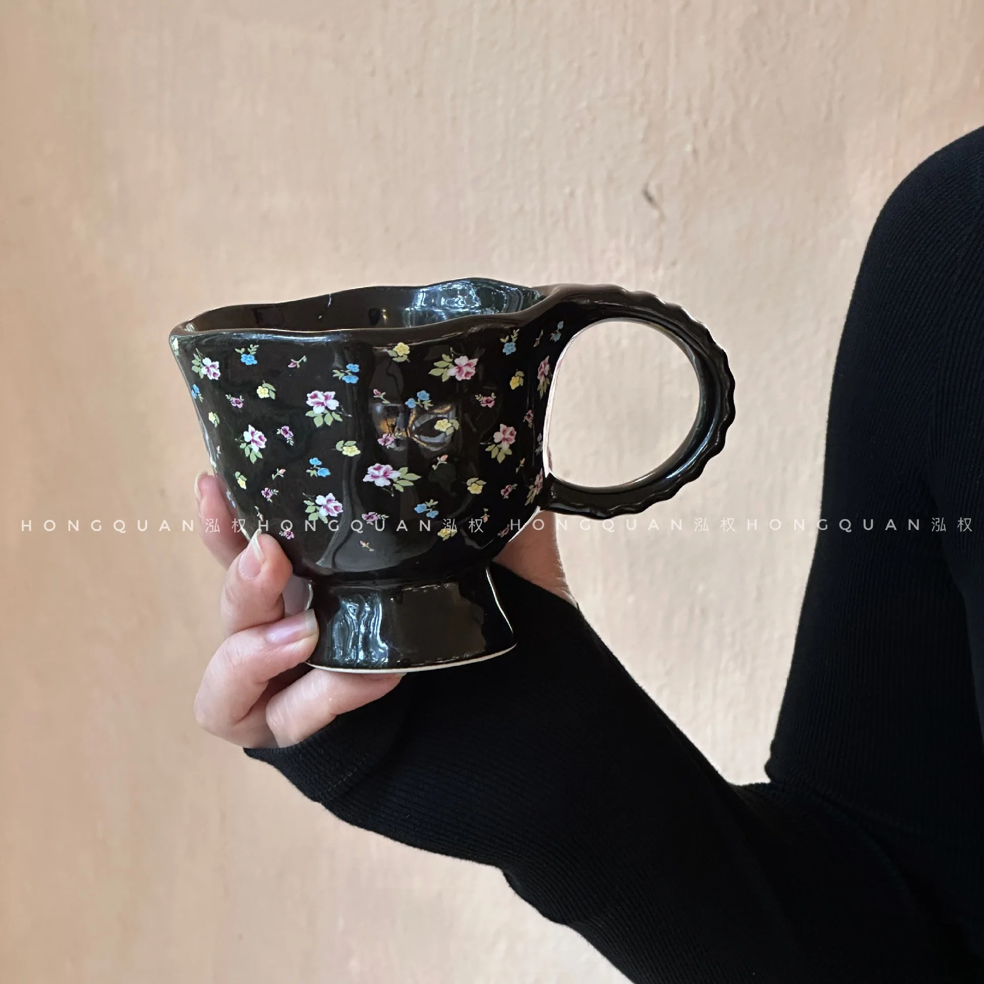 product 2025 new design wholesale retro floral hand pinch gift ceramic water coffee cup mug-54