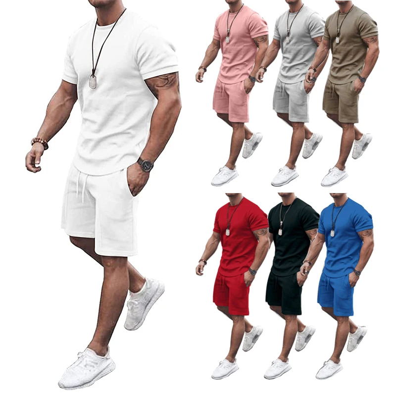Custom Training Wear 2 Piece Outfits Men T Shirt Set Casual Tracksuit Man Shorts Sets424_voghion.com