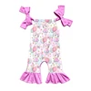 Pink Easter Bunny Egg Bow Strap Ruffle Romper