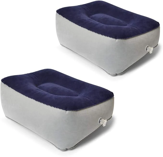 Bantal Kaki Biru Gelap, Pabrik OEM Grosir, Bantal Istirahat Kaki Otomatis Mengembang, Nyaman untuk Perjalanan, Bantal Kaki Mengembang